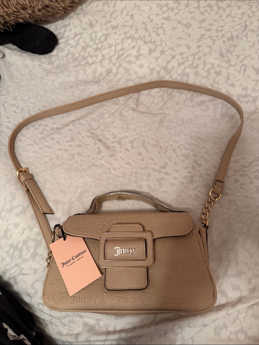 Juicy Couture Tan Logo-Embossed Satchel with Gold Hardware